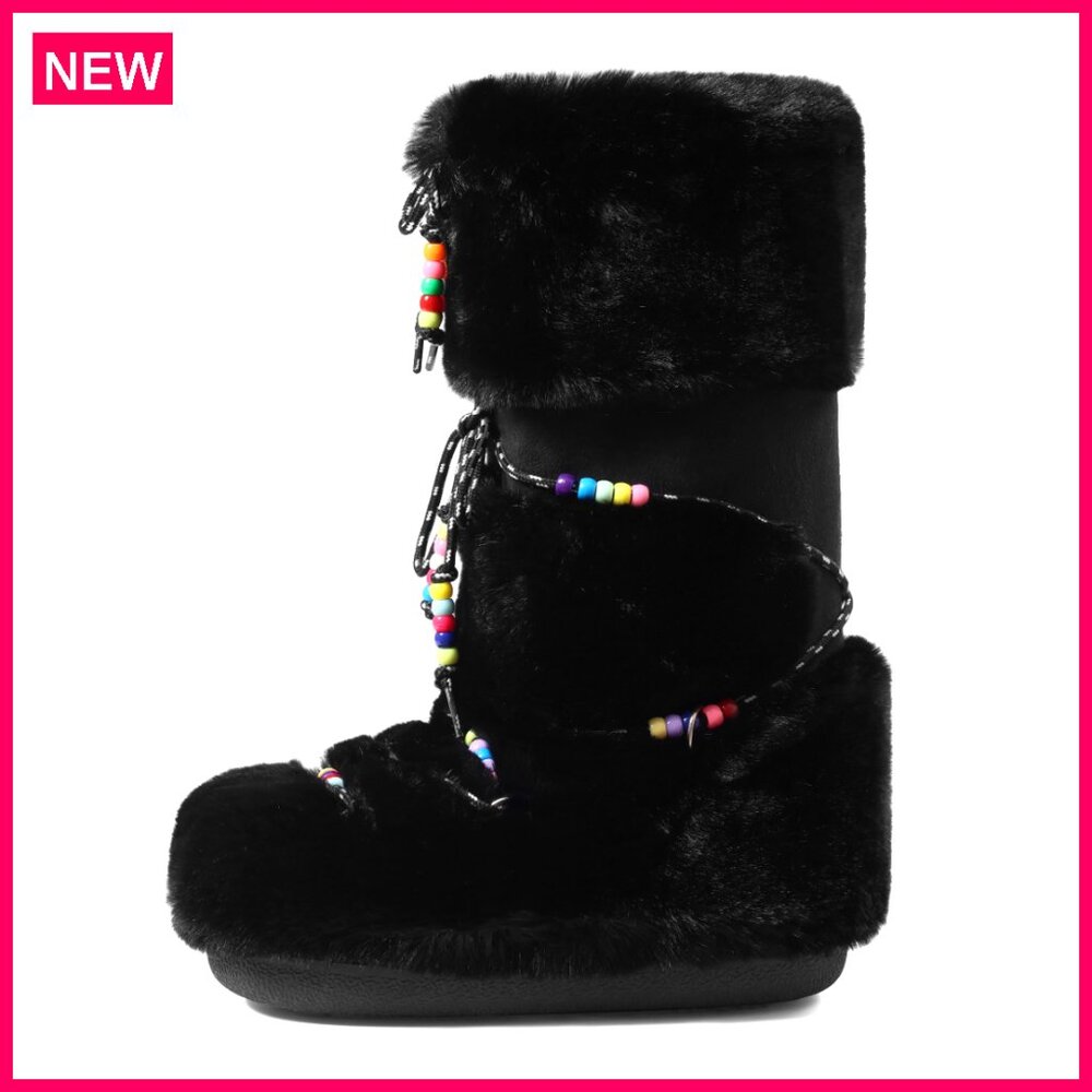 Knee High Snow Boots Lace-Up Platform Faux Fur Warm Winter Trendy